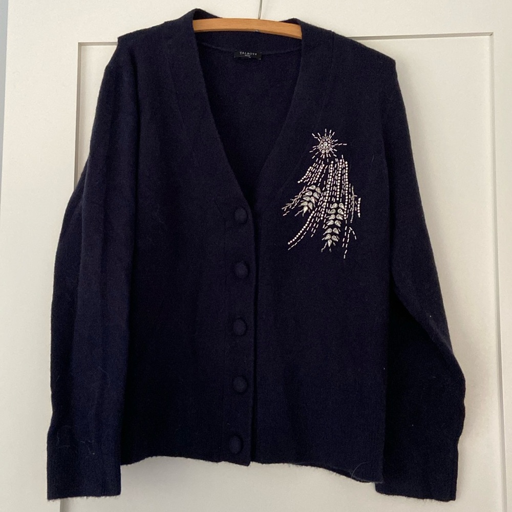 Talbots Embellished Navy Cardigan. Size L